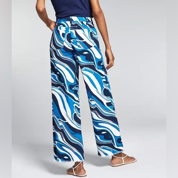 INC Ade Samuel Women's Printed Blue Graphic Wave Runner Wide Straight-Leg Jeans - Picture 4 of 13